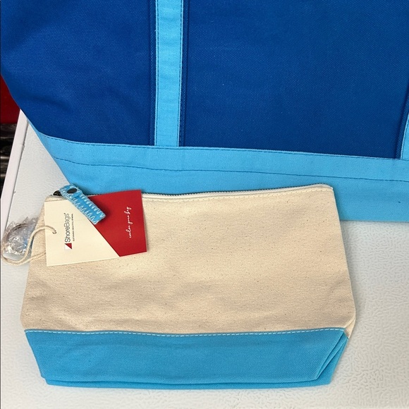 Shorebags 2Elegant Blue and Cream Tote Bag and small bag - Picture 3 of 10